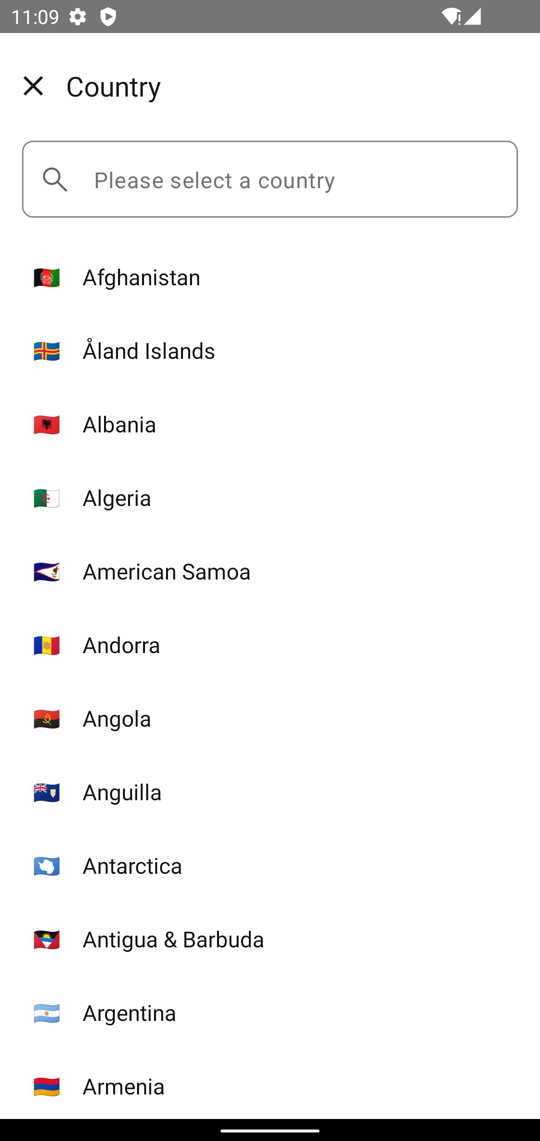 The default country picker